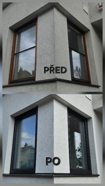 Hliníkové opláštění okna - před a po